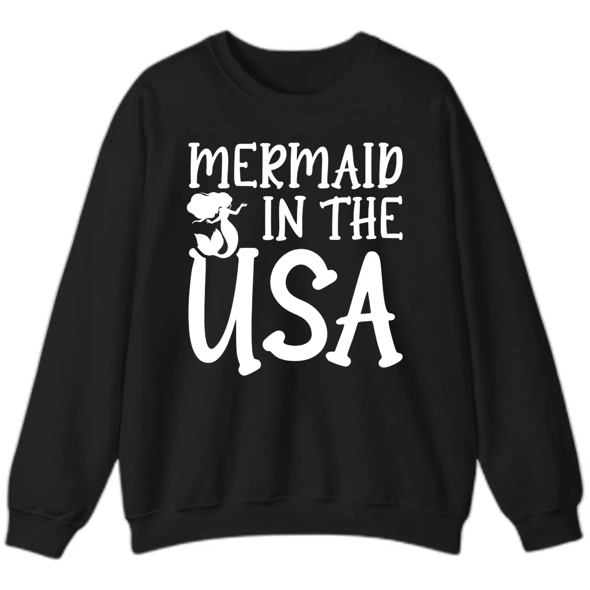 Patriotic Mermaid In The USA Summer Graphic Sweatshirt in Black