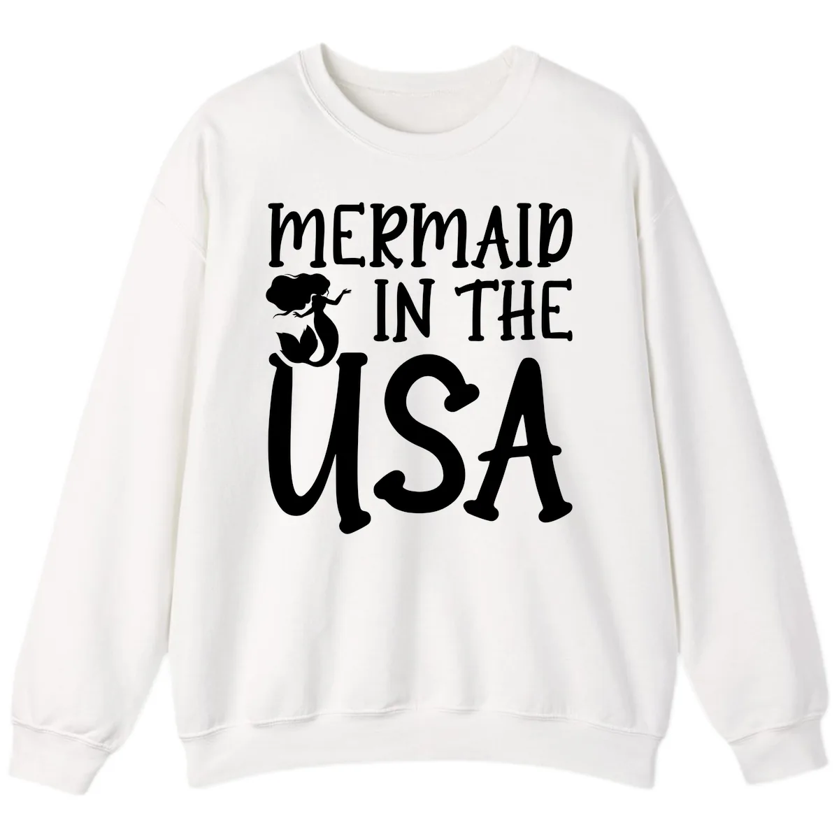 Patriotic Mermaid In The USA Summer Graphic Sweatshirt in White