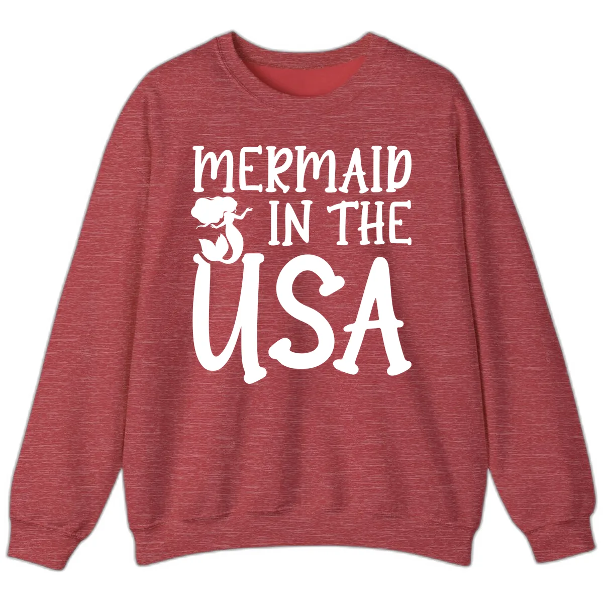 Patriotic Mermaid In The USA Summer Graphic Sweatshirt in Heather Scarlet Red