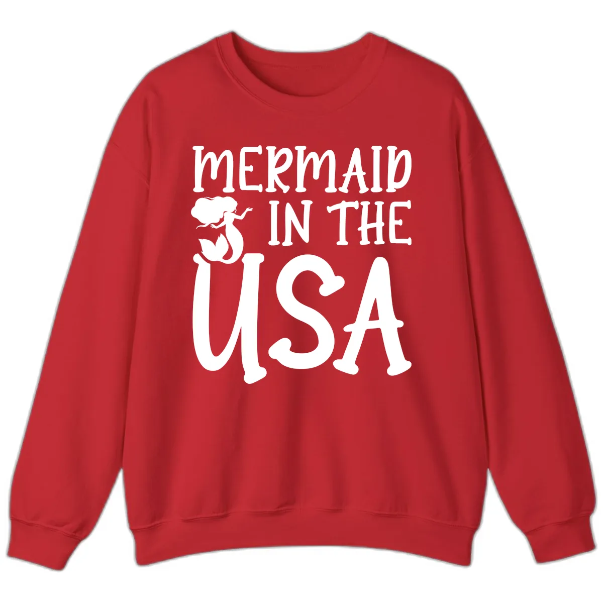 Patriotic Mermaid In The USA Summer Graphic Sweatshirt in Red