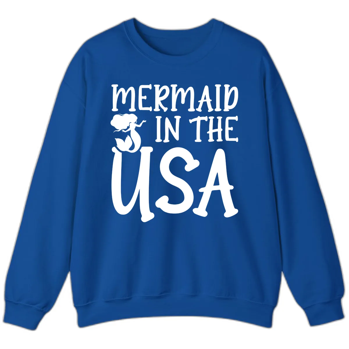Patriotic Mermaid In The USA Summer Graphic Sweatshirt in Royal