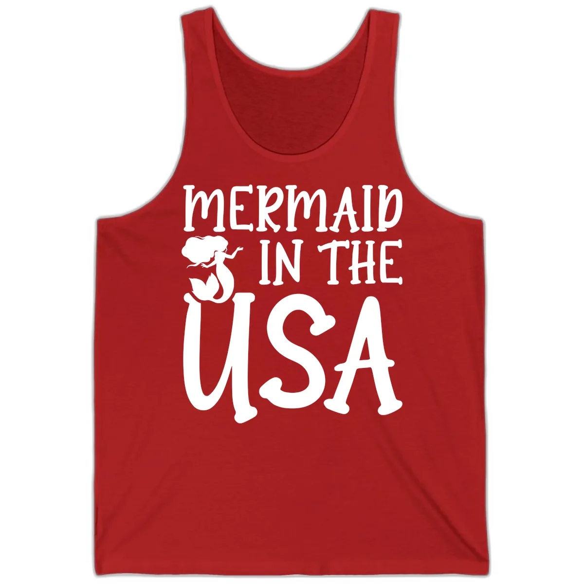 Patriotic Mermaid In The USA Summer Graphic Tank in Red