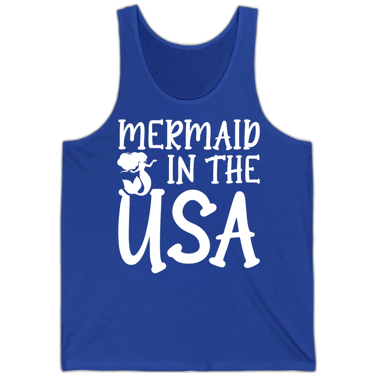 Patriotic Mermaid In The USA Summer Graphic Tank in True Royal