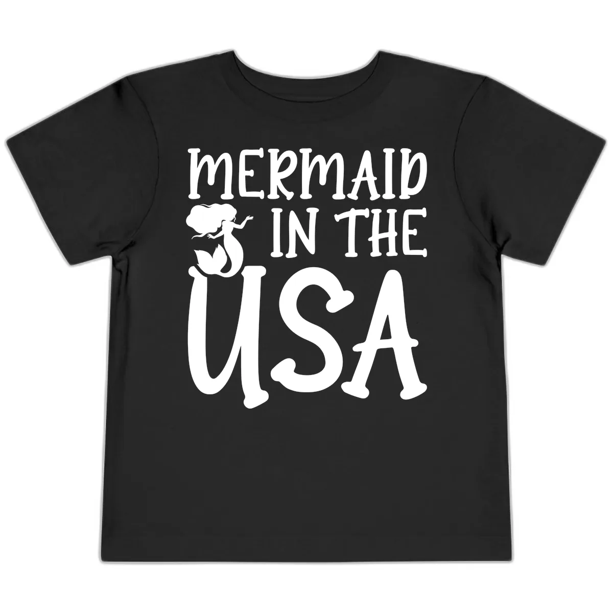 Patriotic Mermaid In The USA Summer Graphic Toddler T-Shirt in Black