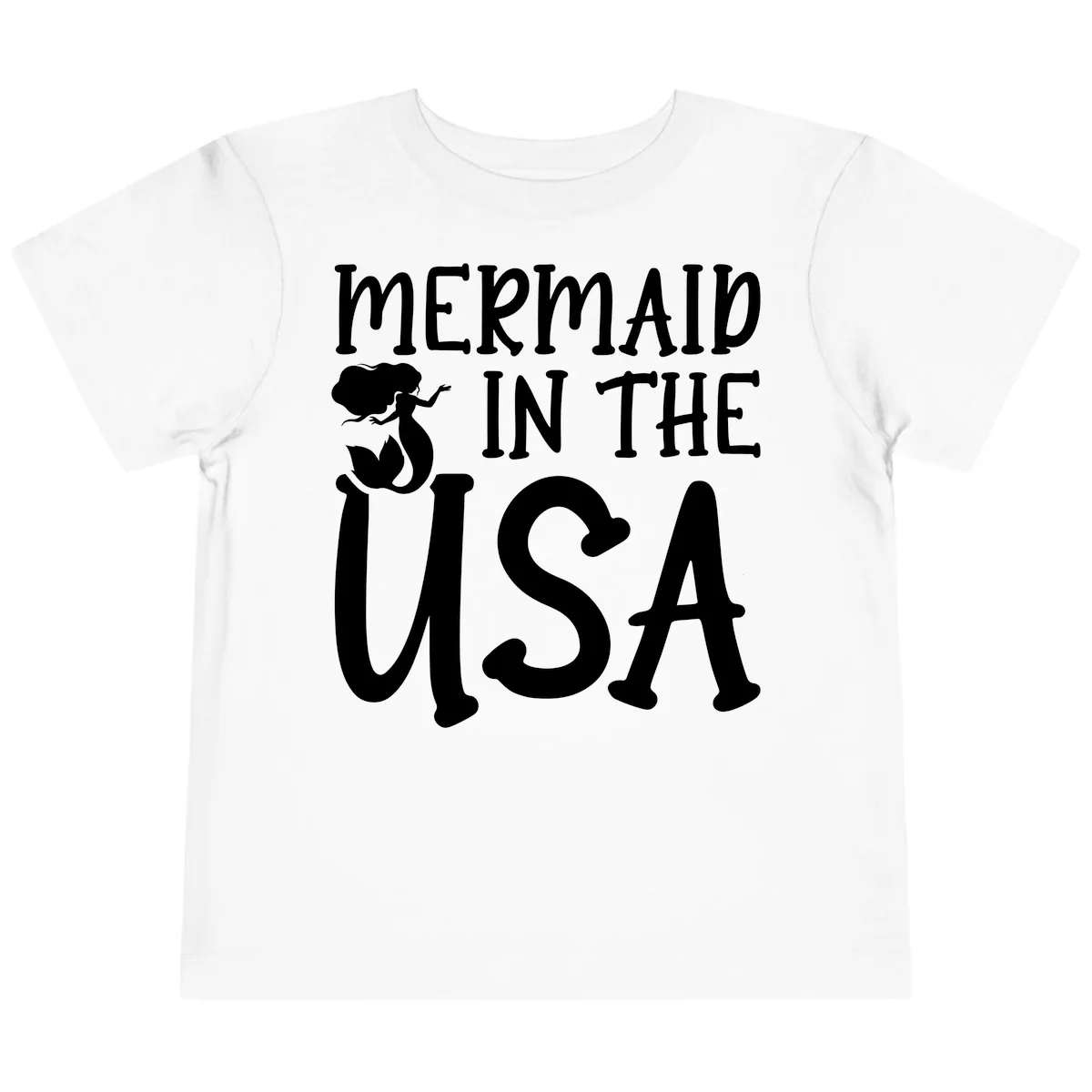 Patriotic Mermaid In The USA Summer Graphic Toddler T-Shirt in White