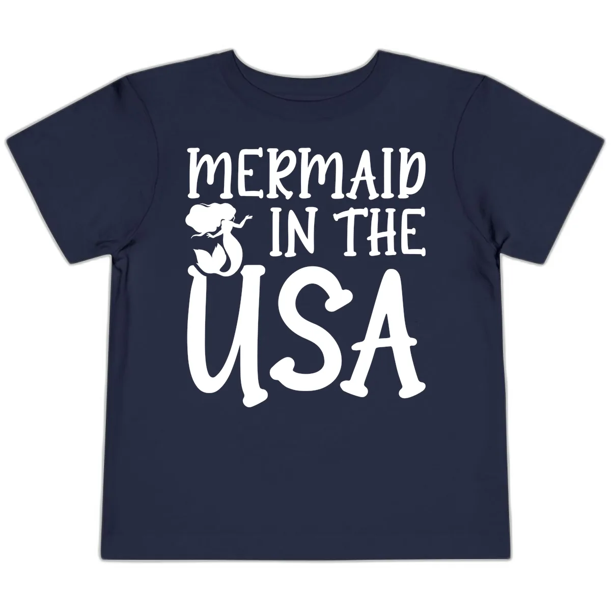 Patriotic Mermaid In The USA Summer Graphic Toddler T-Shirt in Navy
