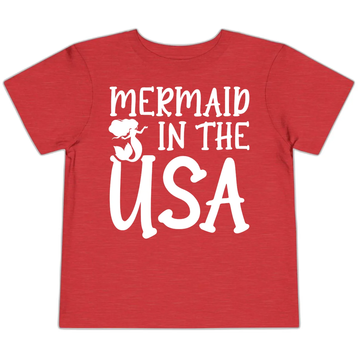 Patriotic Mermaid In The USA Summer Graphic Toddler T-Shirt in Heather Red