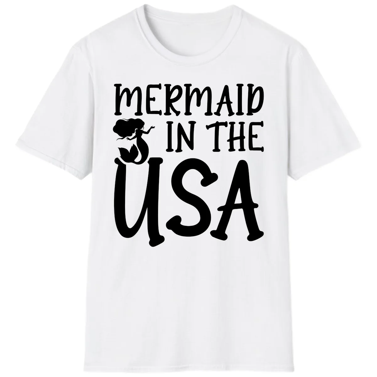 Patriotic Mermaid In The USA Summer Graphic T-Shirt in White