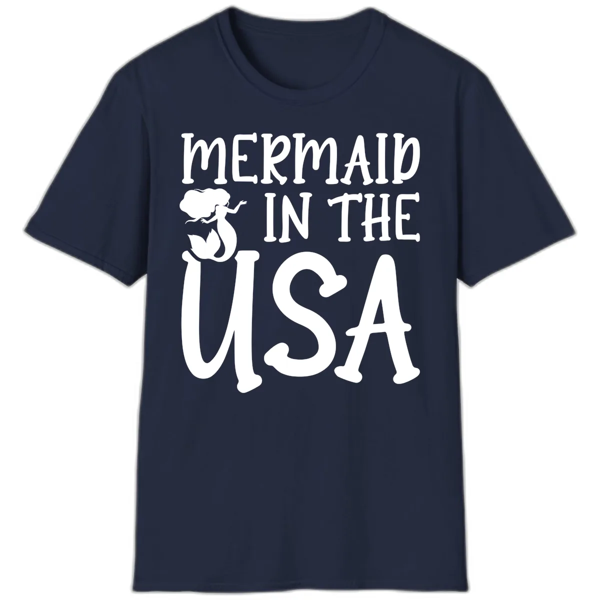 Patriotic Mermaid In The USA Summer Graphic T-Shirt in Navy