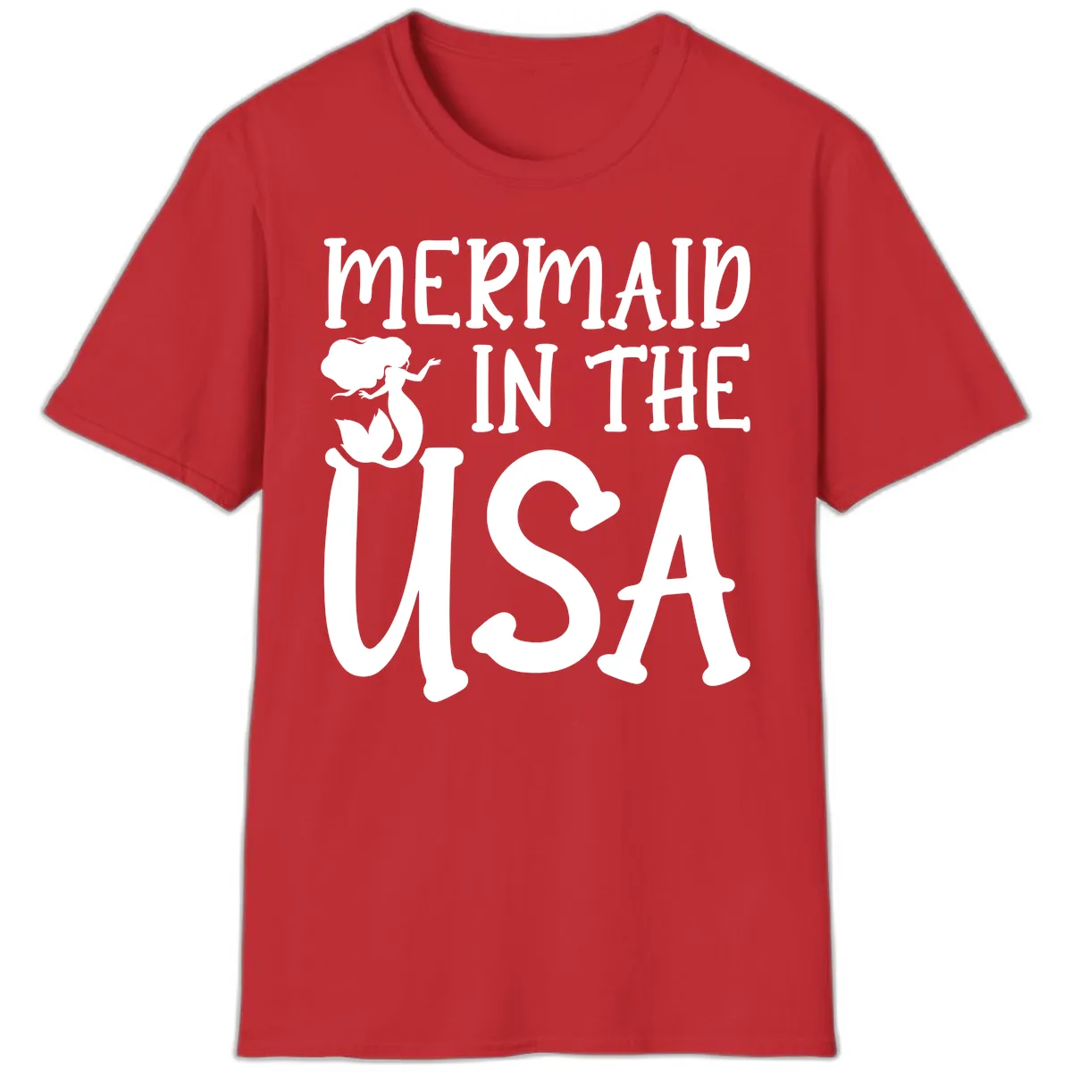 Patriotic Mermaid In The USA Summer Graphic T-Shirt in Red