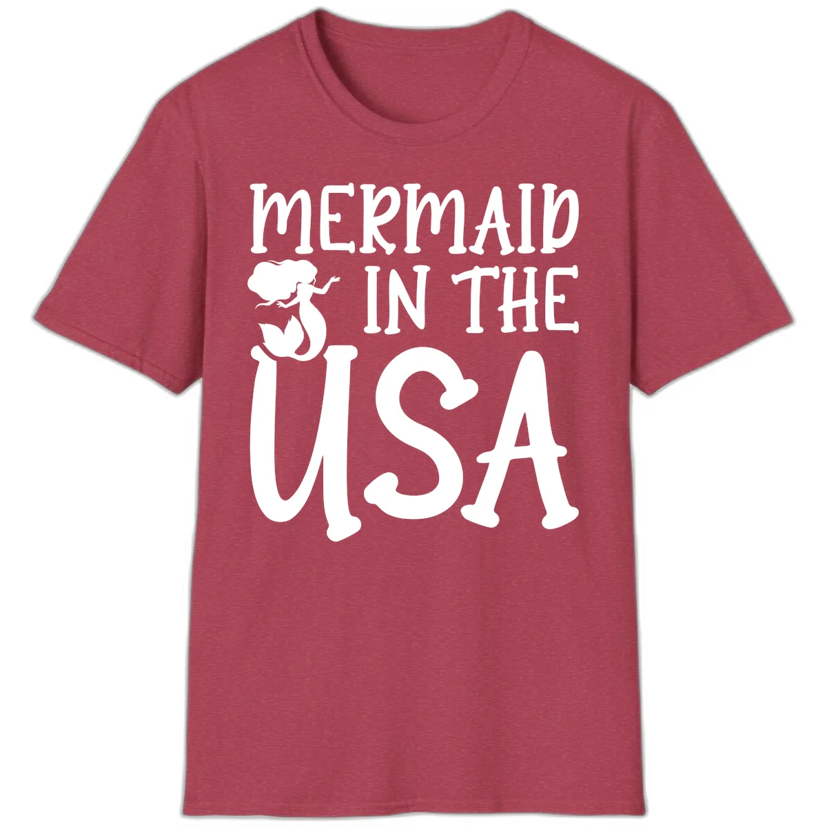 Patriotic Mermaid In The USA Summer Graphic T-Shirt in Heather Cardinal
