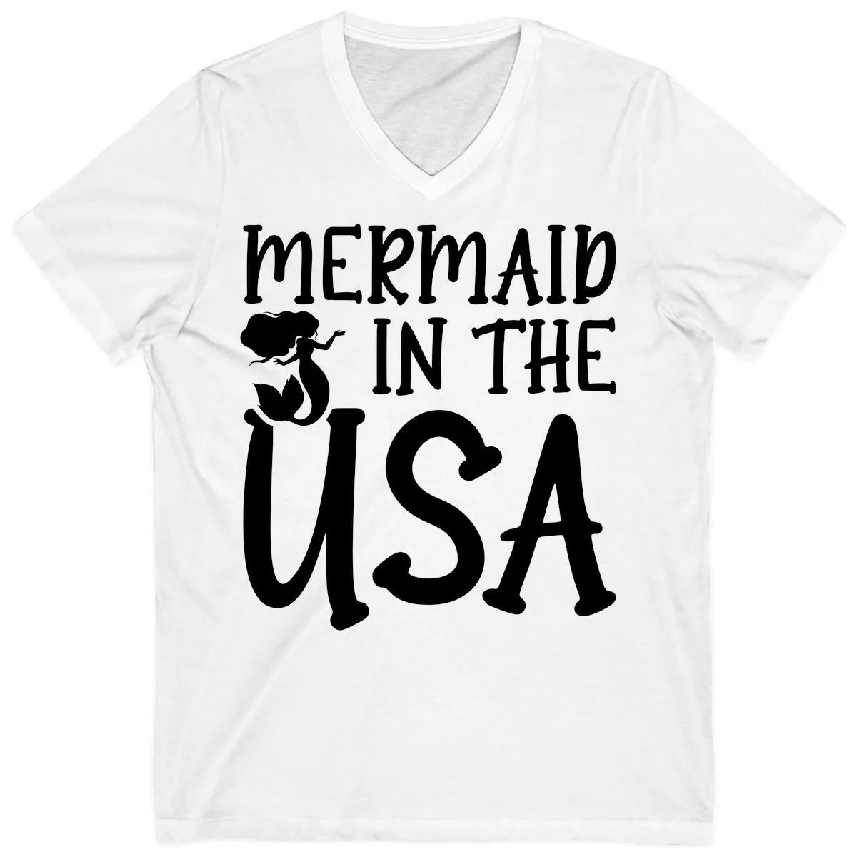 Patriotic Mermaid In The USA Summer Graphic V-Neck in White