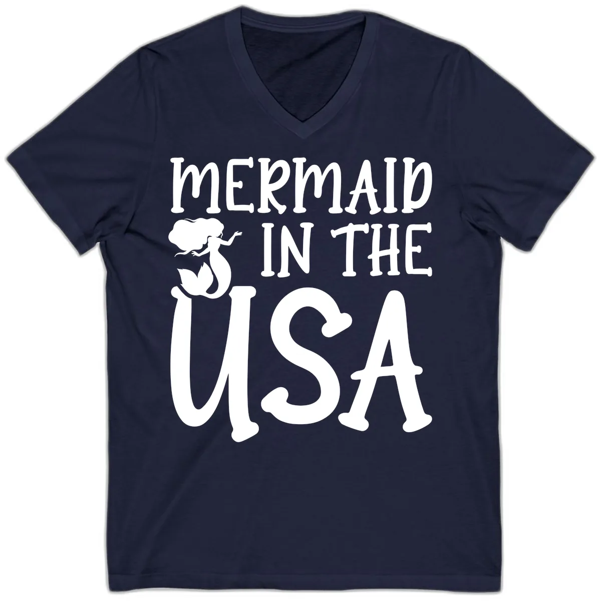 Patriotic Mermaid In The USA Summer Graphic V-Neck in Navy