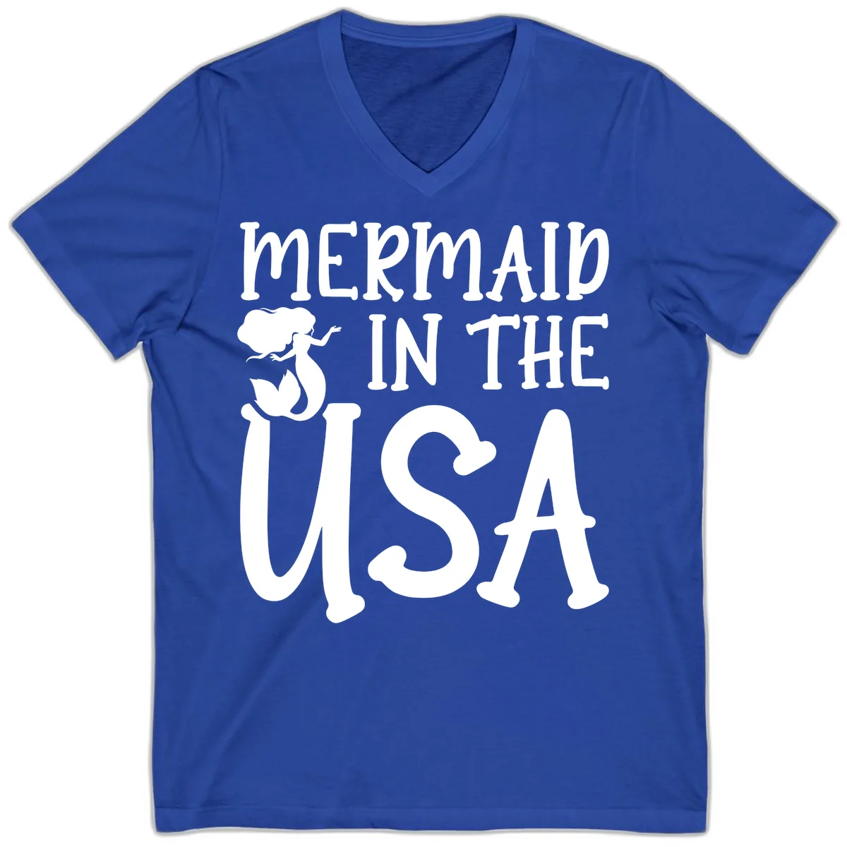 Patriotic Mermaid In The USA Summer Graphic V-Neck in True Royal