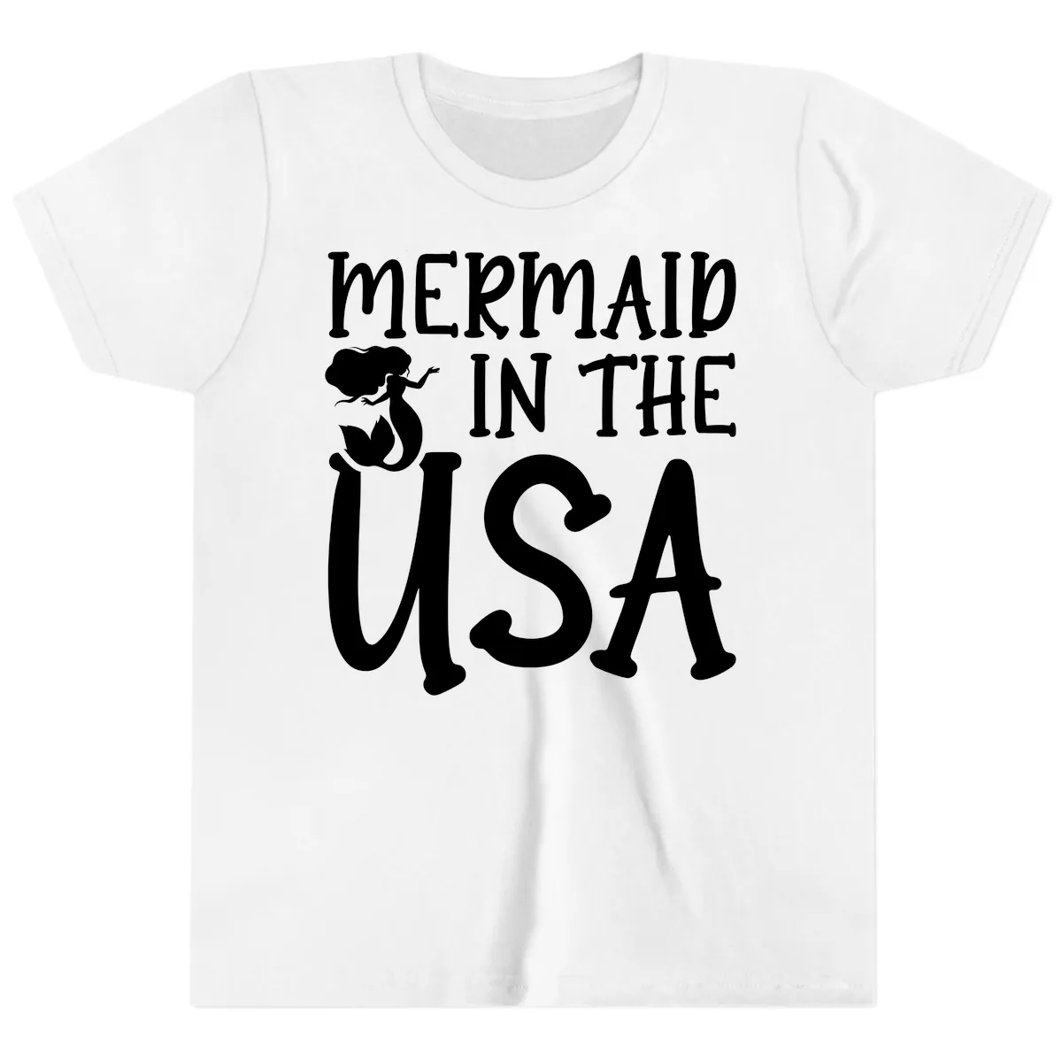 Patriotic Mermaid In The USA Summer Graphic Youth T-Shirt in White