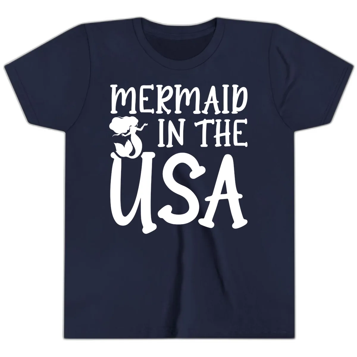 Patriotic Mermaid In The USA Summer Graphic Youth T-Shirt in Navy