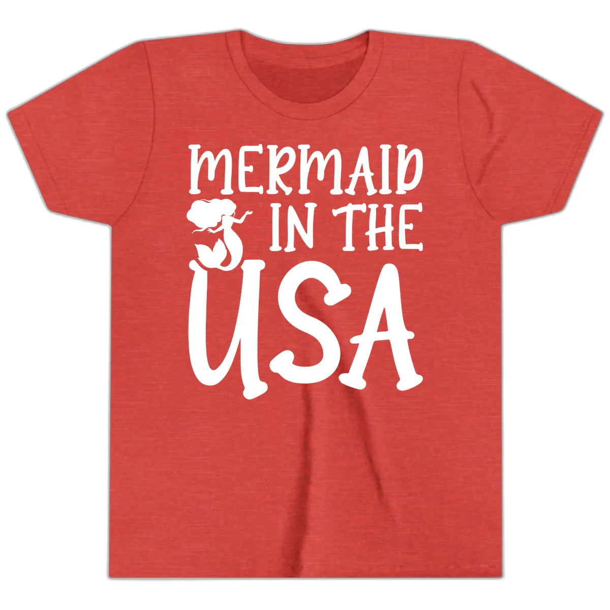 Patriotic Mermaid In The USA Summer Graphic Youth T-Shirt in Heather Red
