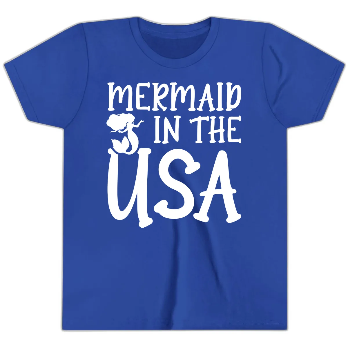 Patriotic Mermaid In The USA Summer Graphic Youth T-Shirt in True Royal