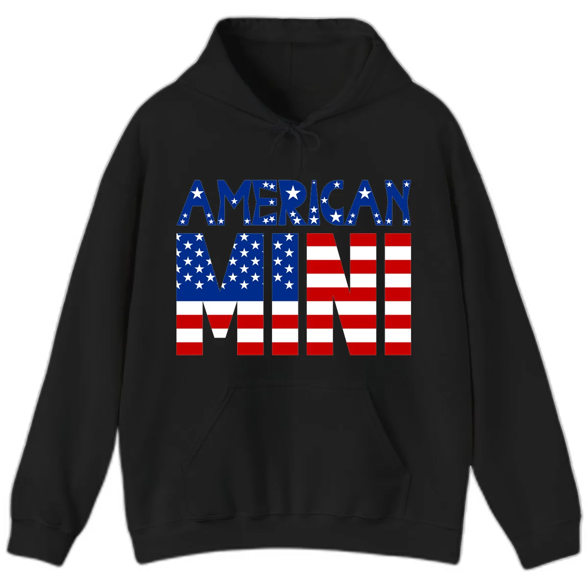 American Mini Flag Typography Design Hoodie in Black