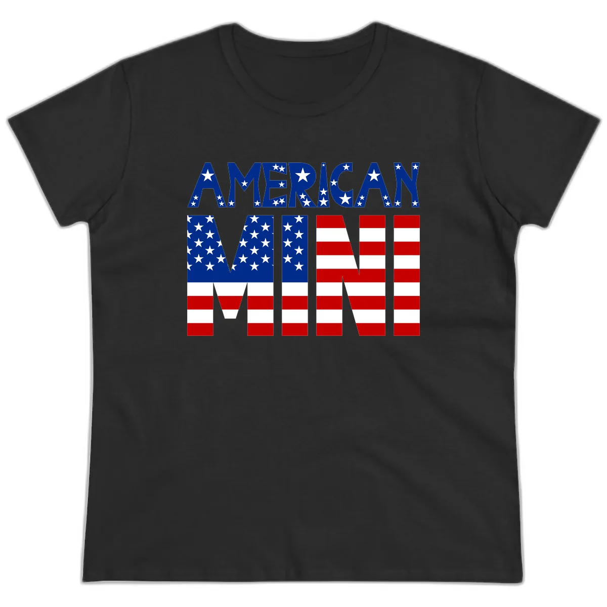 American Mini Flag Typography Design Ladies Tee in Black