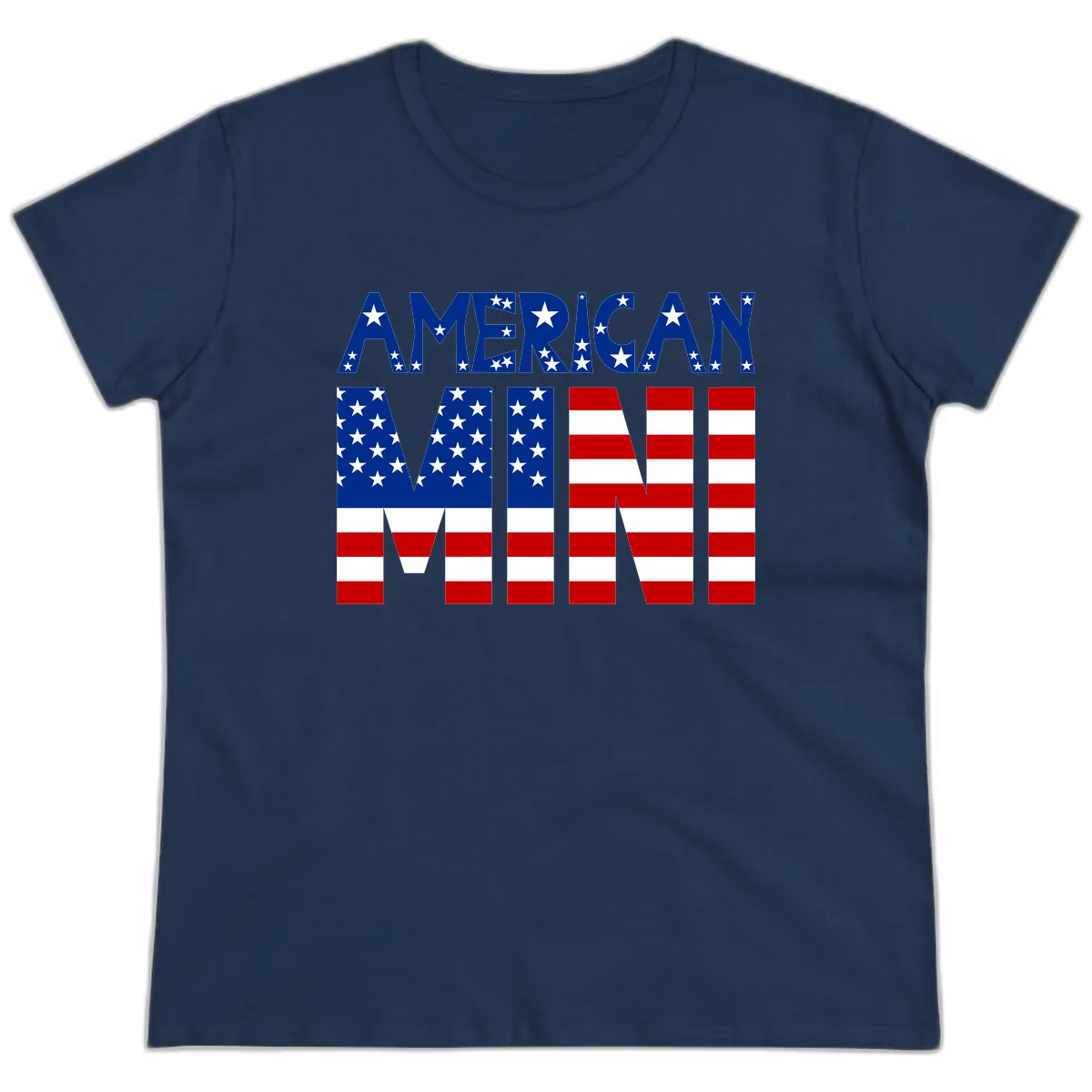 American Mini Flag Typography Design Ladies Tee in Navy