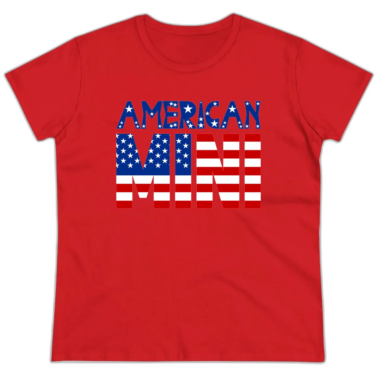 American Mini Flag Typography Design Ladies Tee in Red