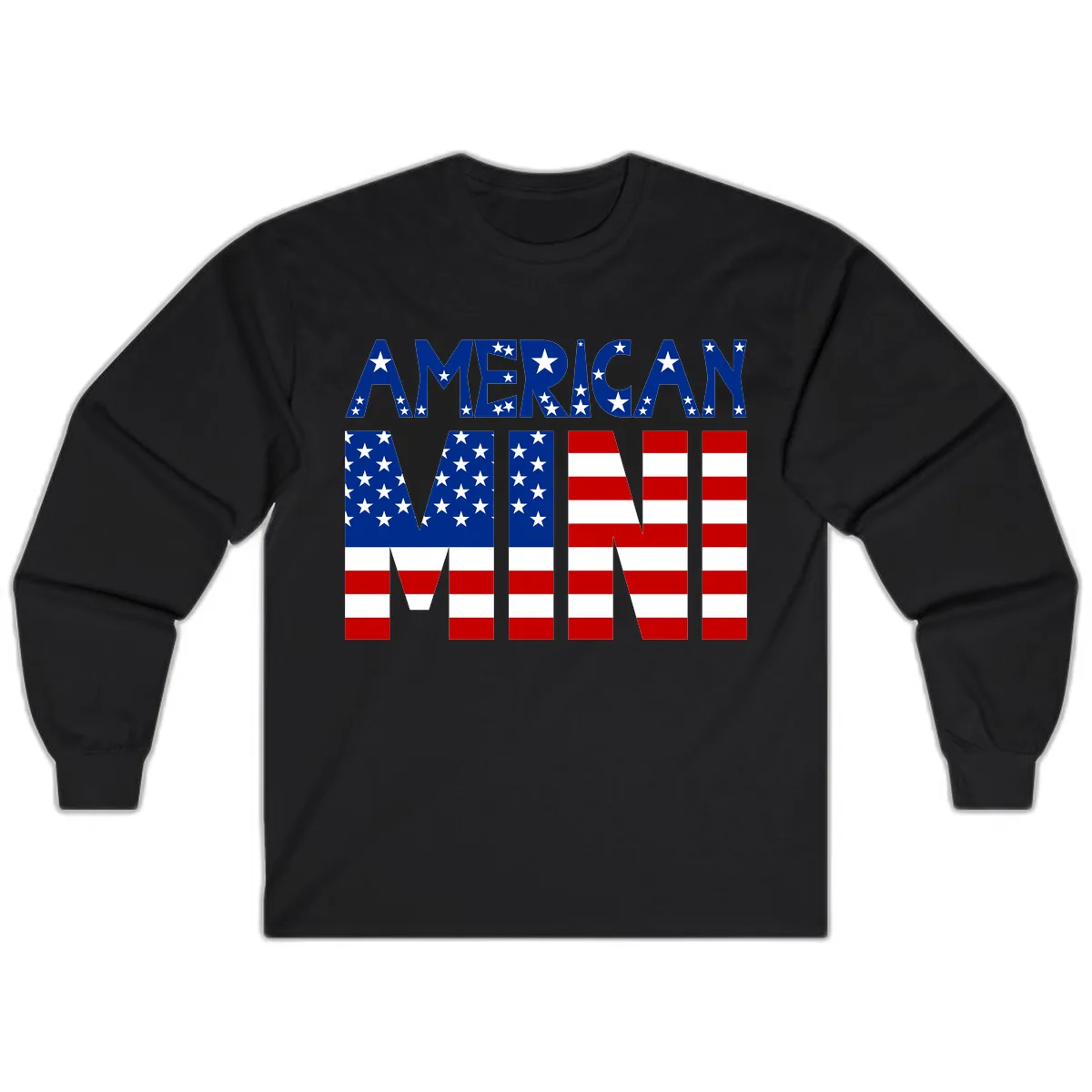 American Mini Flag Typography Design Long Sleeve in Black