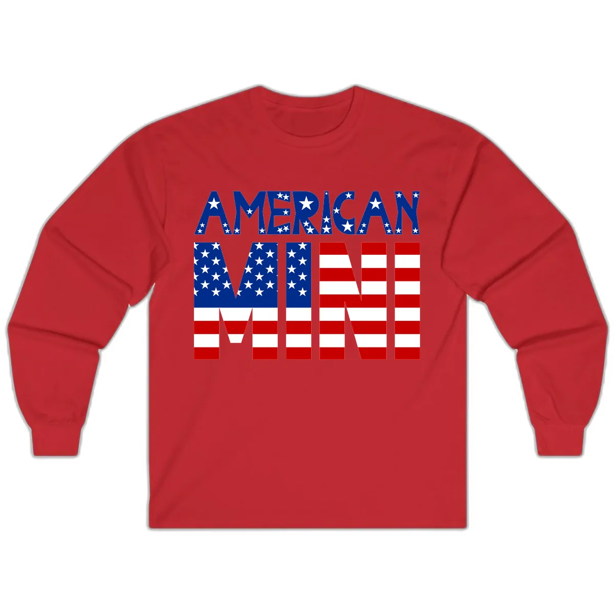 American Mini Flag Typography Design Long Sleeve in Red