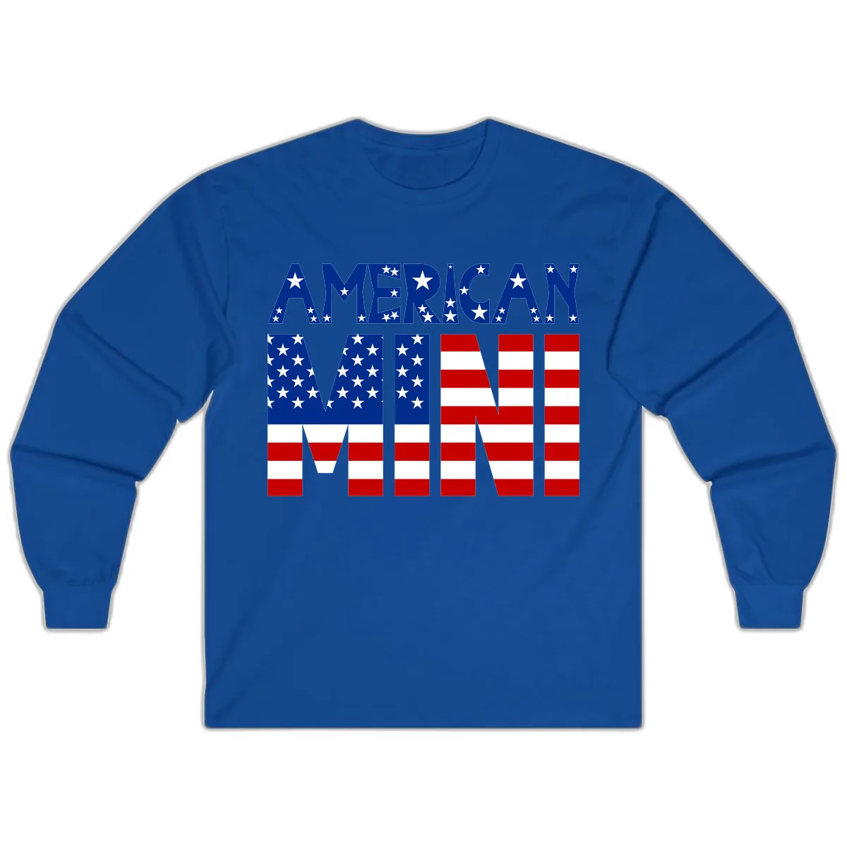 American Mini Flag Typography Design Long Sleeve in Royal
