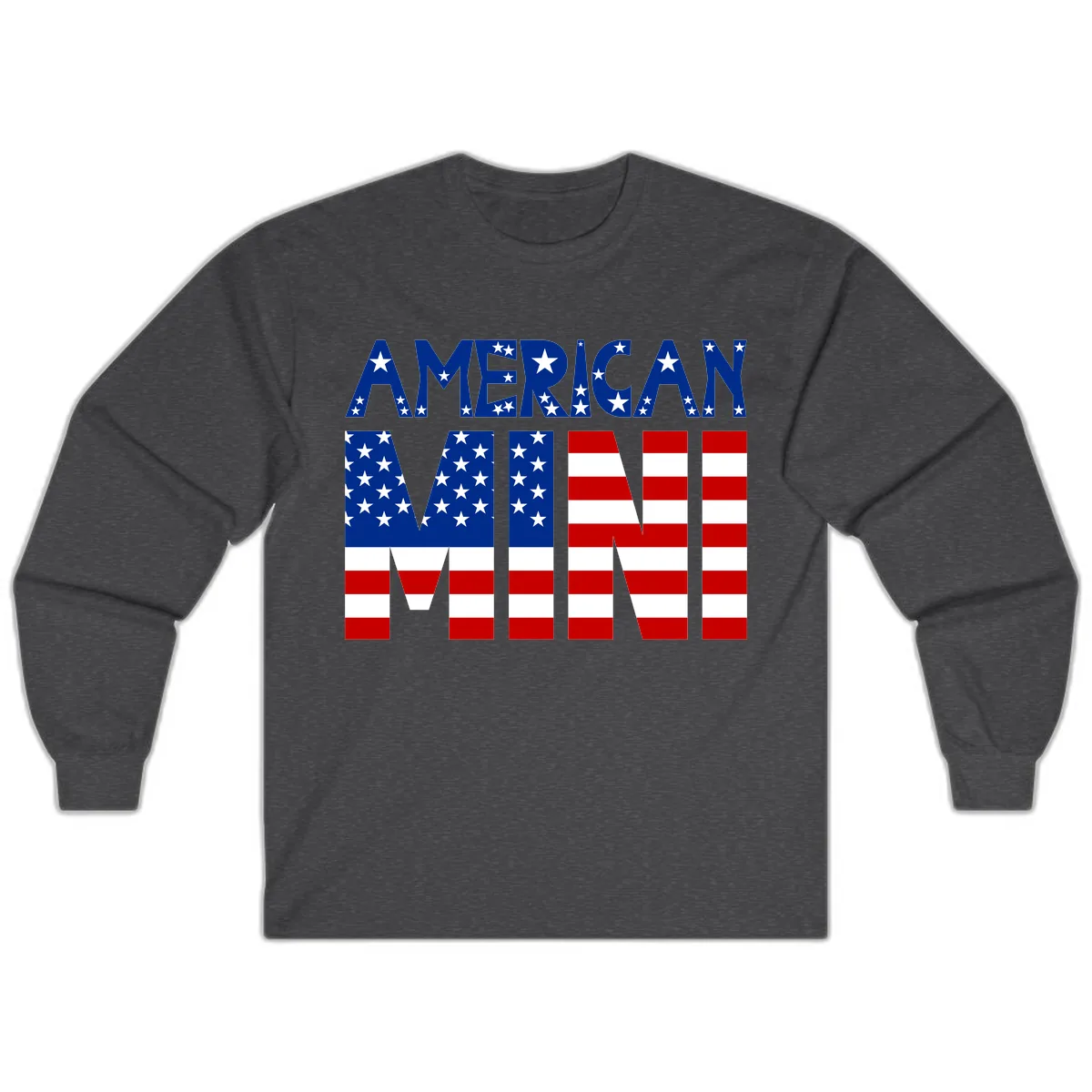 American Mini Flag Typography Design Long Sleeve in Dark Heather