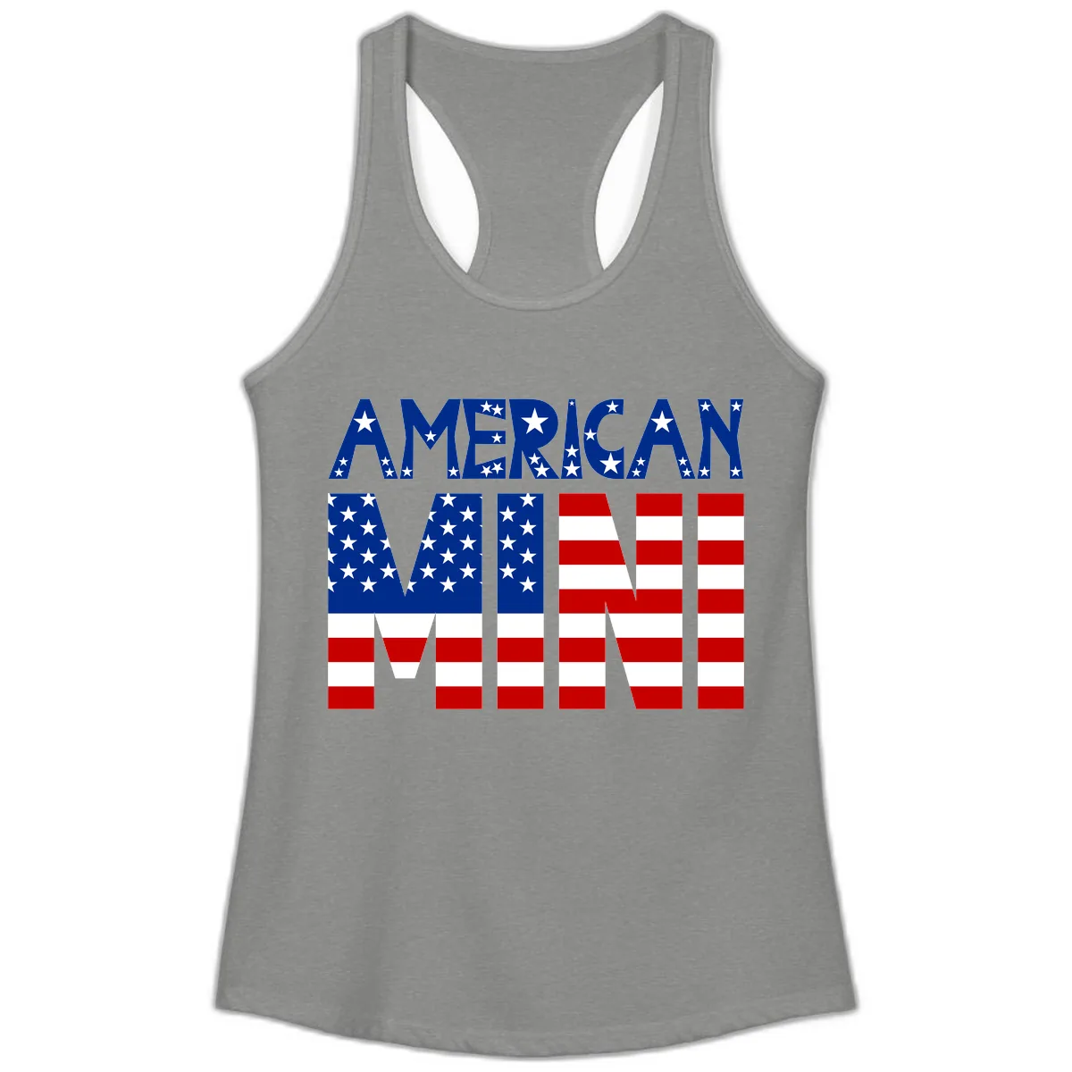 American Mini Flag Typography Design Ladies Tank in Heather Grey