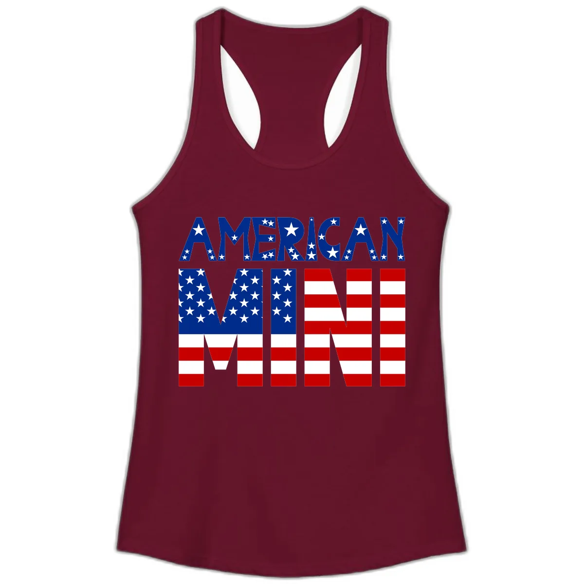 American Mini Flag Typography Design Ladies Tank in Solid Cardinal Red