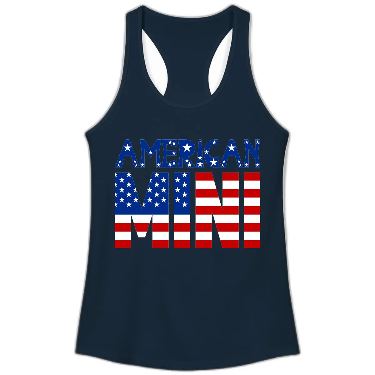 American Mini Flag Typography Design Ladies Tank in Solid Midnight Navy