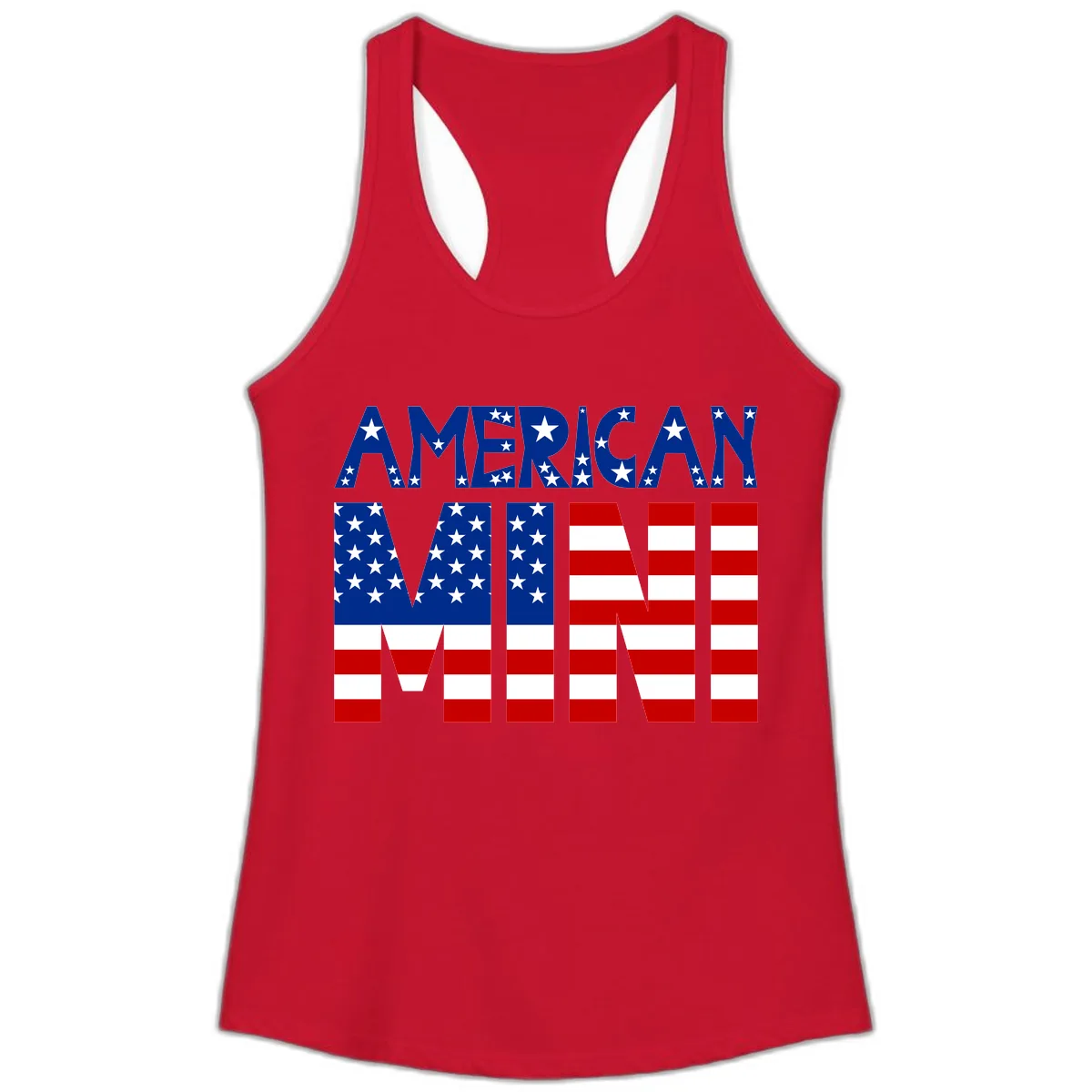 American Mini Flag Typography Design Ladies Tank in Solid Red