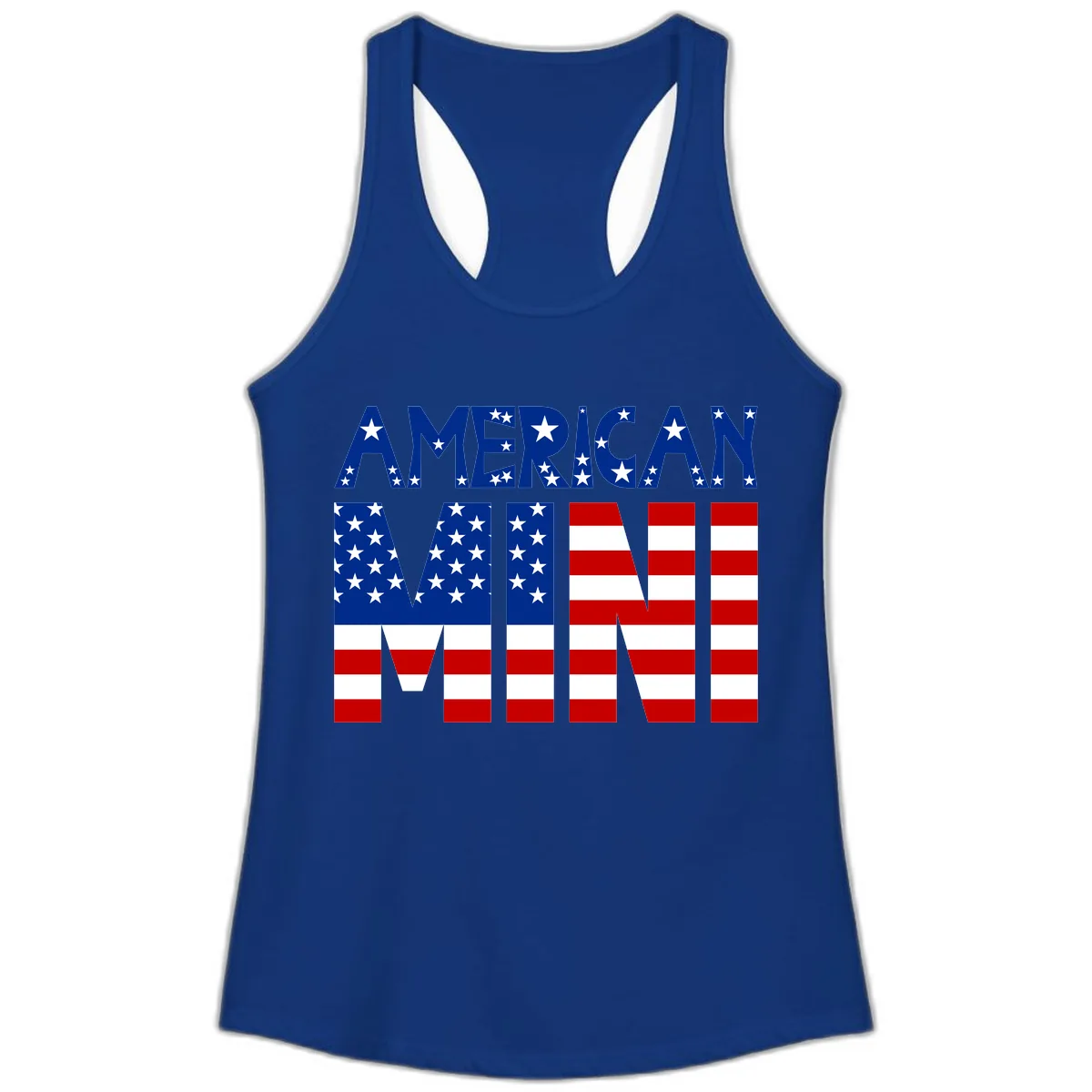 American Mini Flag Typography Design Ladies Tank in Solid Royal