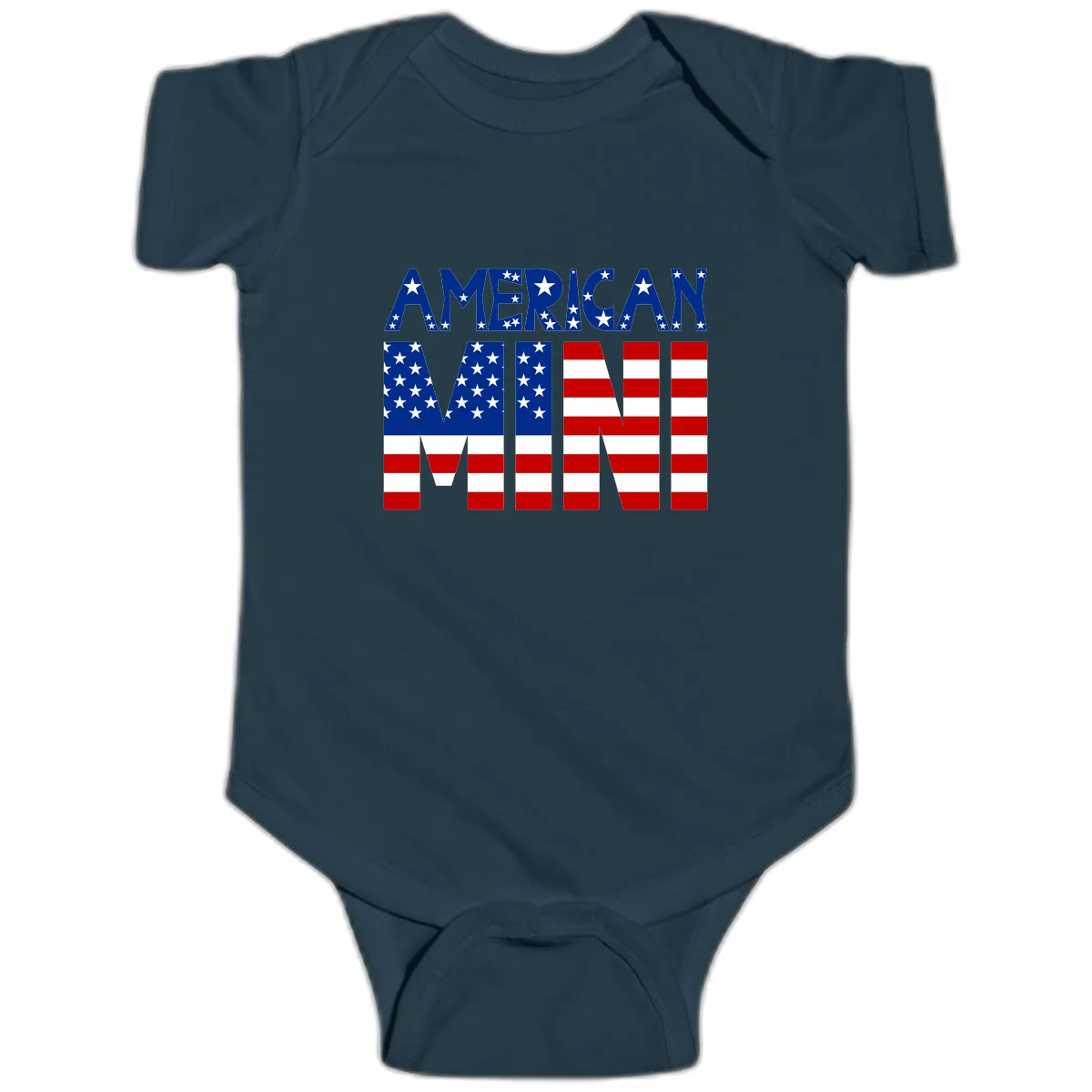 American Mini Flag Typography Design Baby Onesie in Navy
