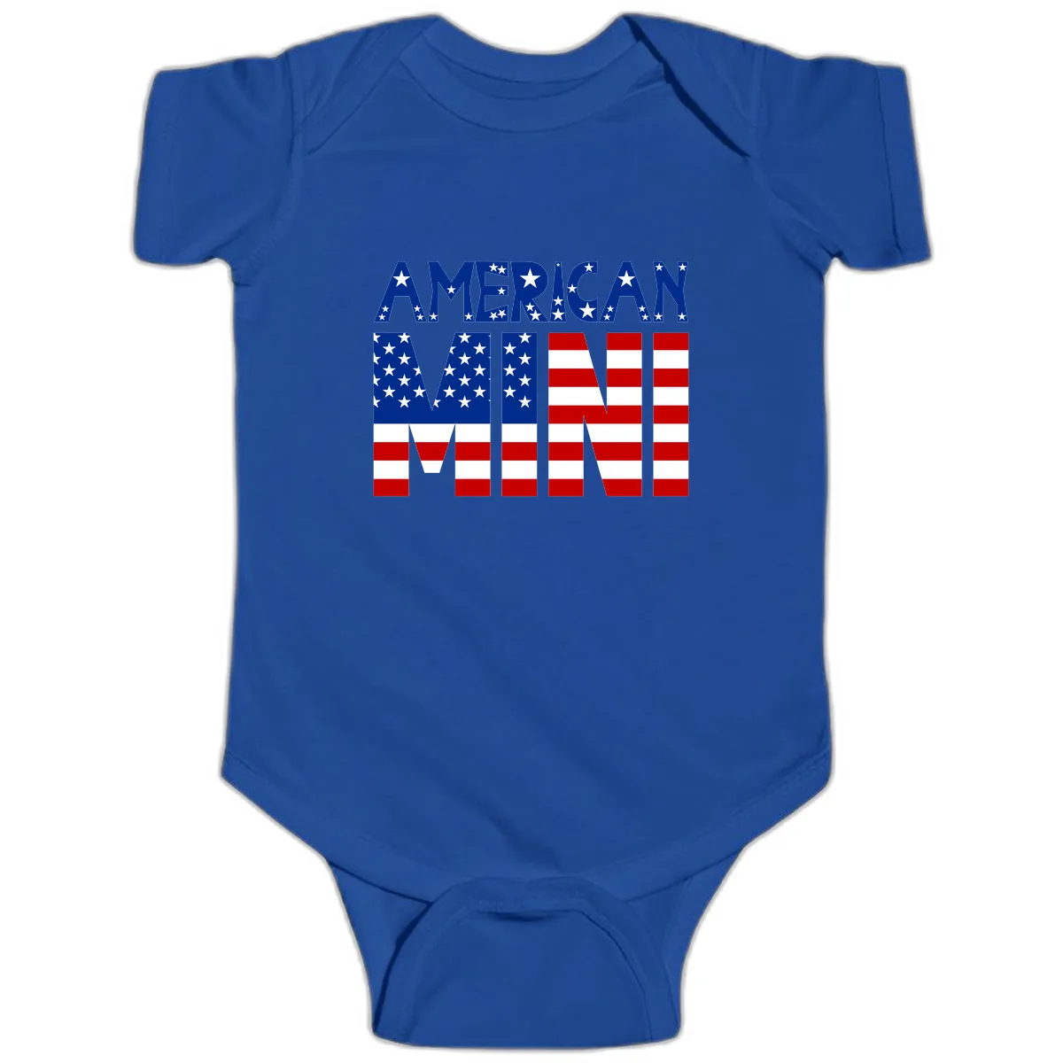American Mini Flag Typography Design Baby Onesie in Royal