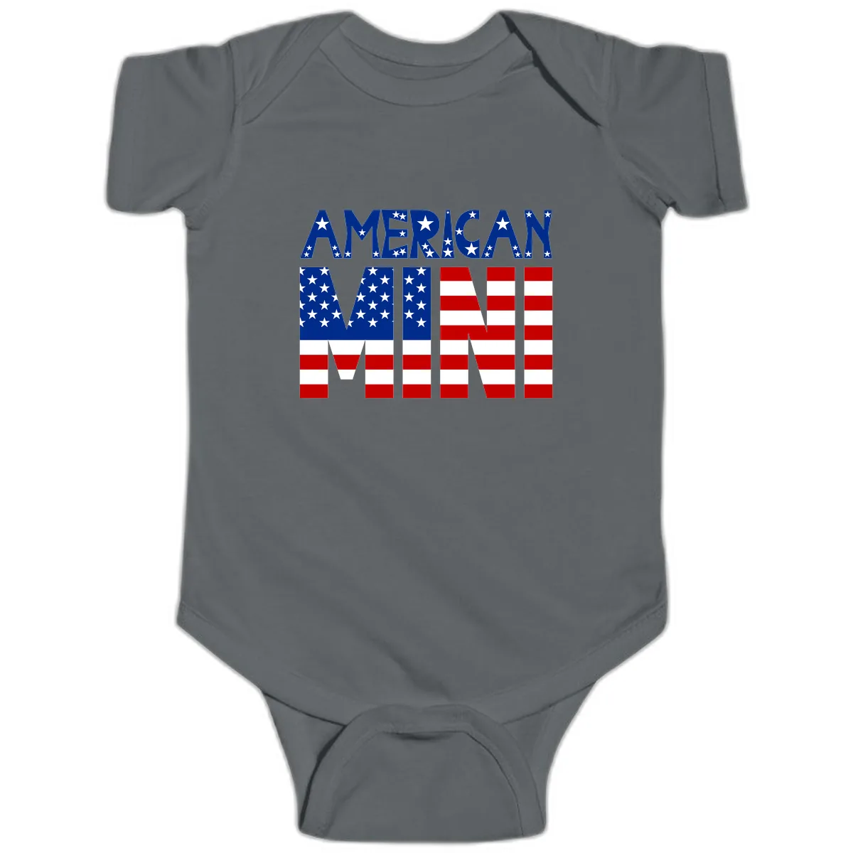 American Mini Flag Typography Design Baby Onesie in Charcoal