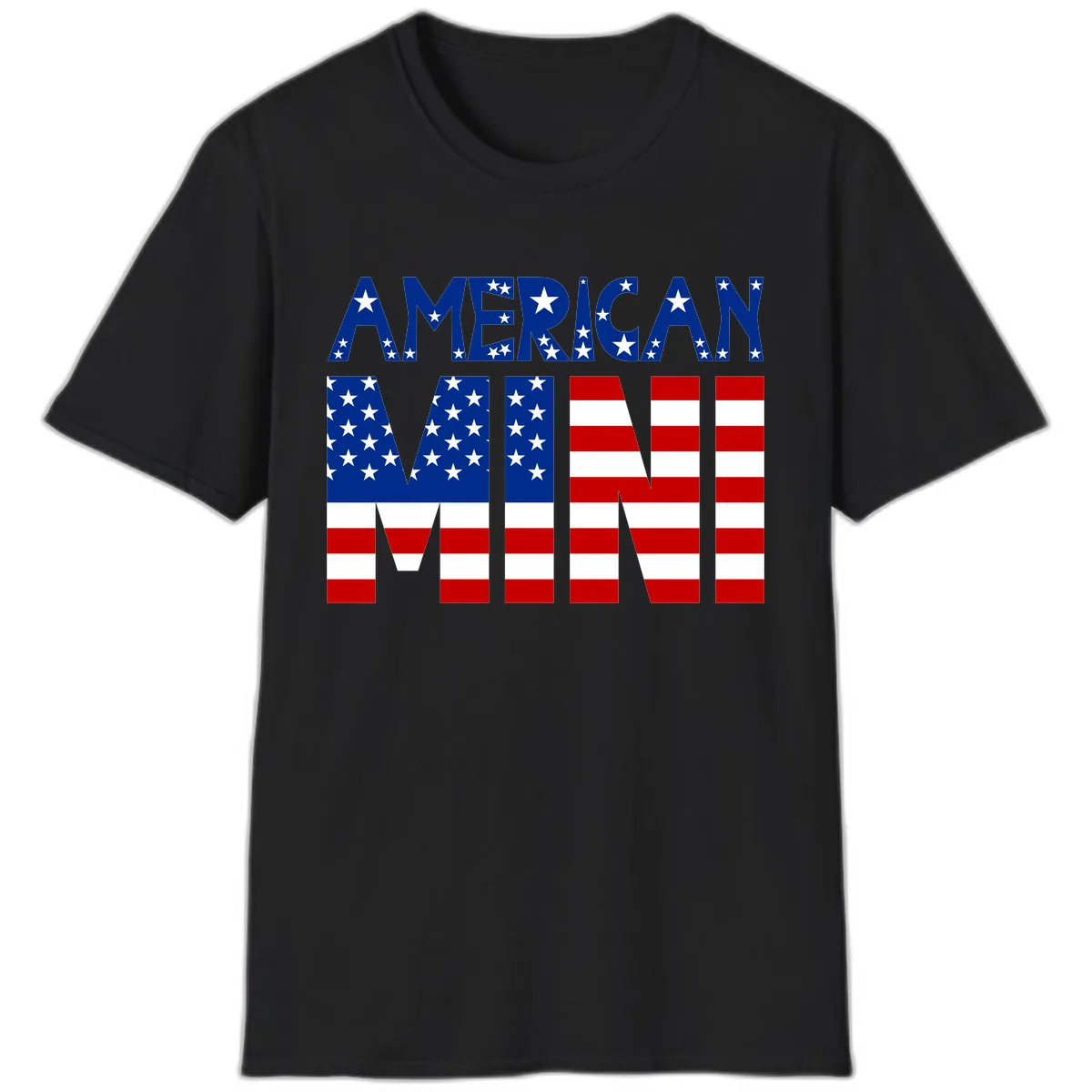 American Mini Flag Typography Design T-Shirt in Black