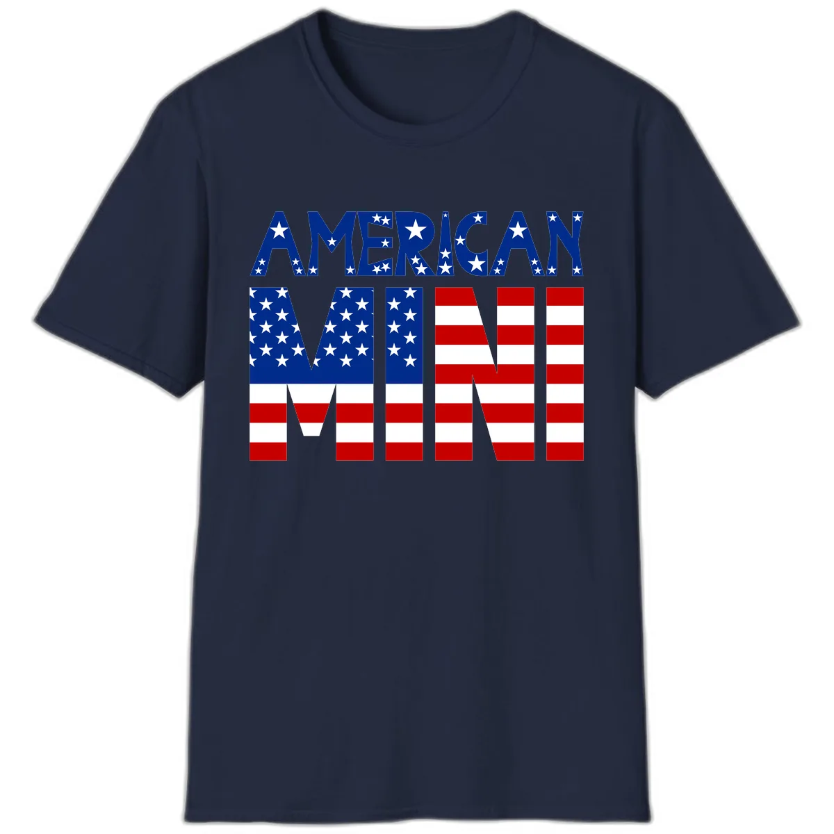 American Mini Flag Typography Design T-Shirt in Navy