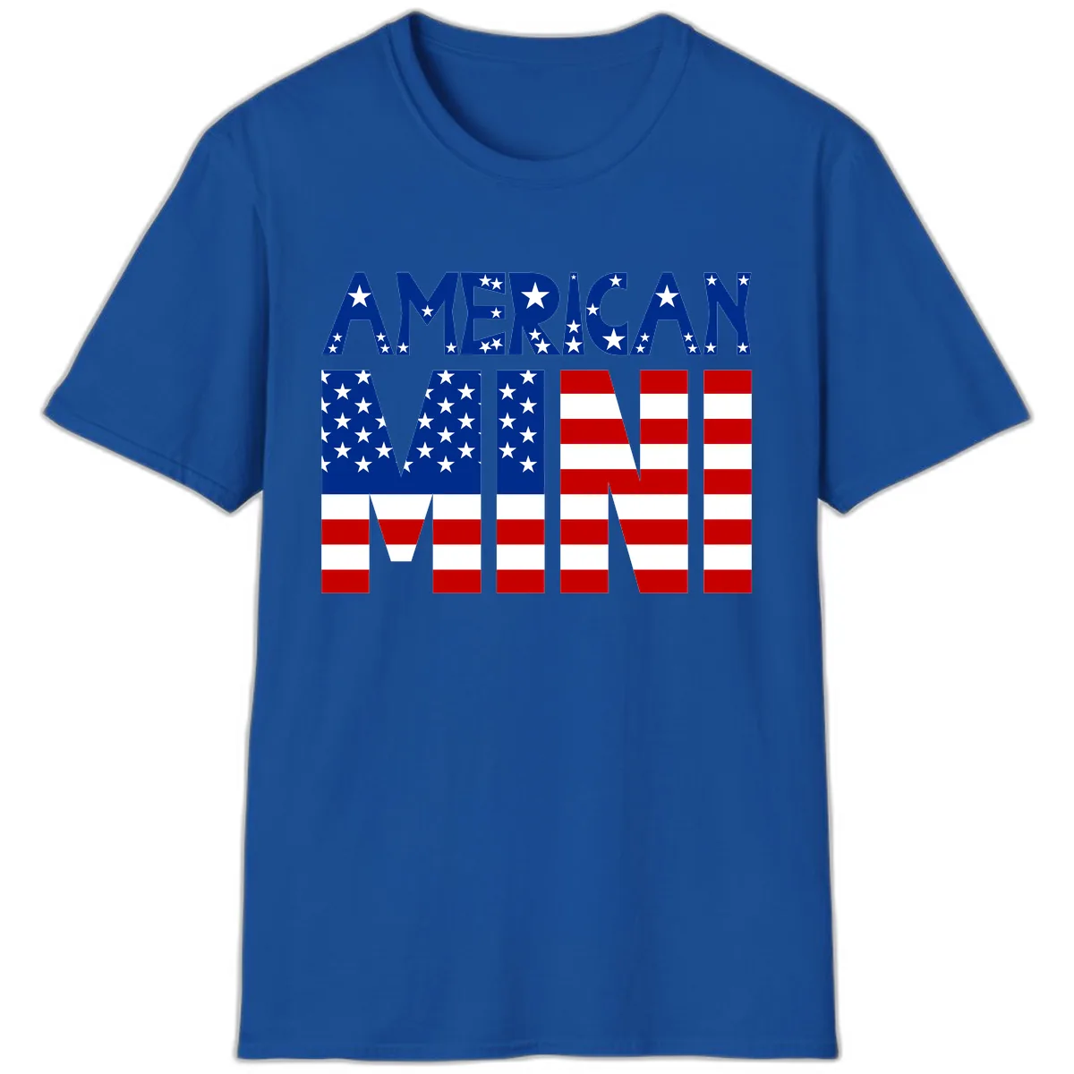 American Mini Flag Typography Design T-Shirt in Royal