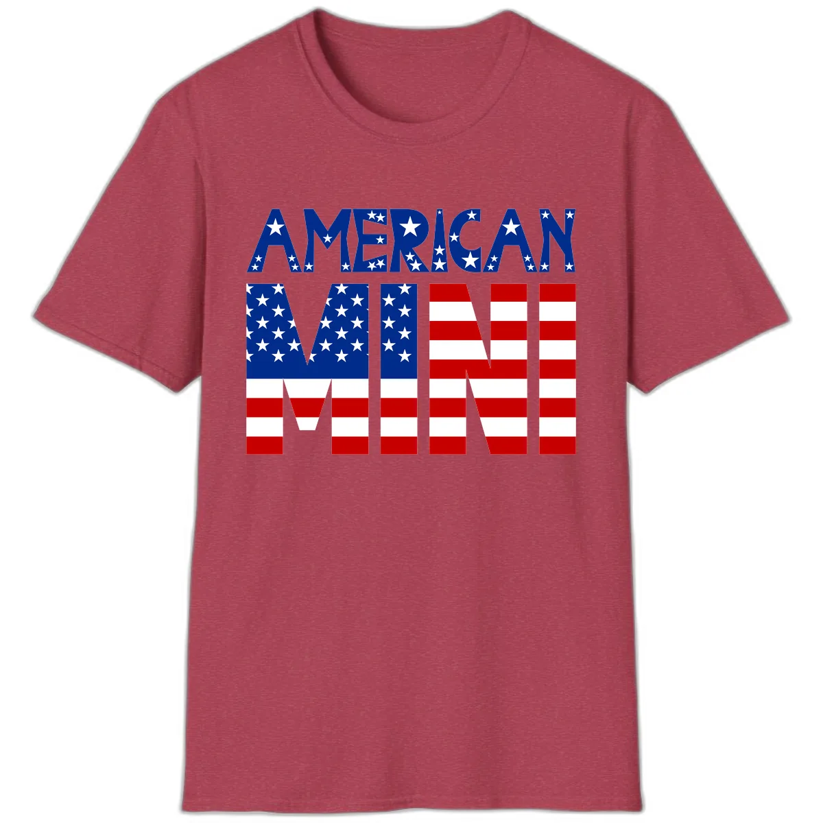 American Mini Flag Typography Design T-Shirt in Heather Cardinal