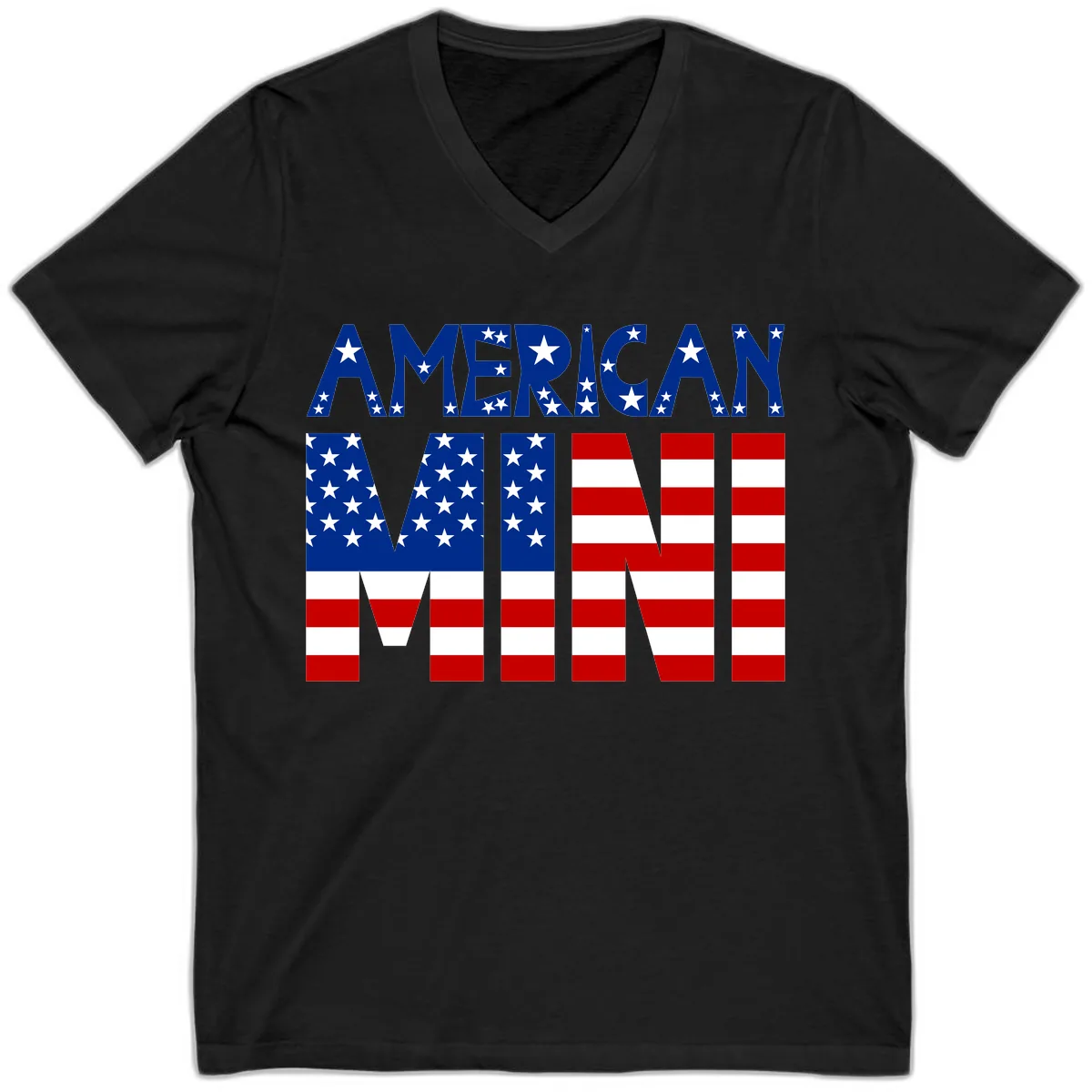 American Mini Flag Typography Design V-Neck in Black