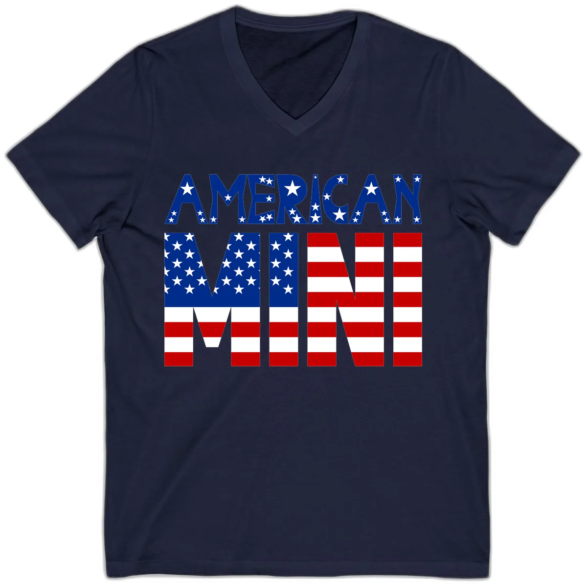 American Mini Flag Typography Design V-Neck in Navy