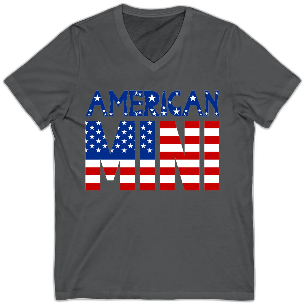 American Mini Flag Typography Design V-Neck in Asphalt
