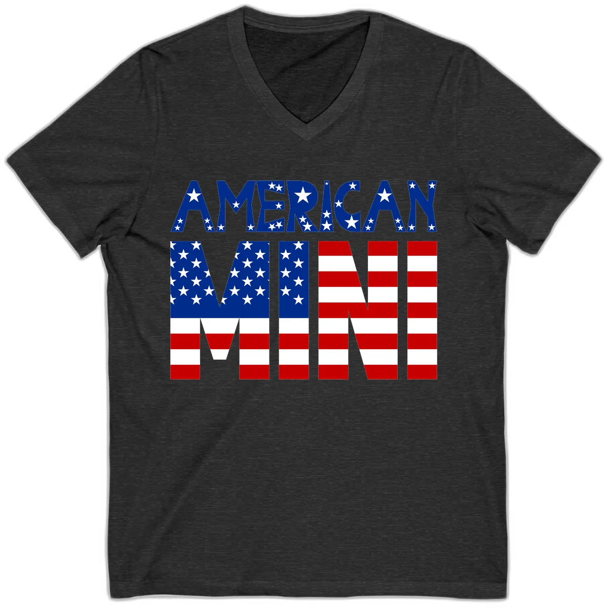 American Mini Flag Typography Design V-Neck in Dark Grey Heather