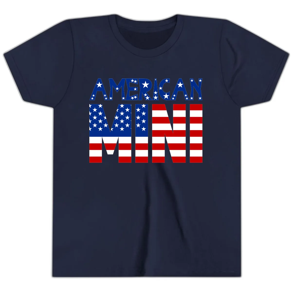 American Mini Flag Typography Design Youth T-Shirt in Navy