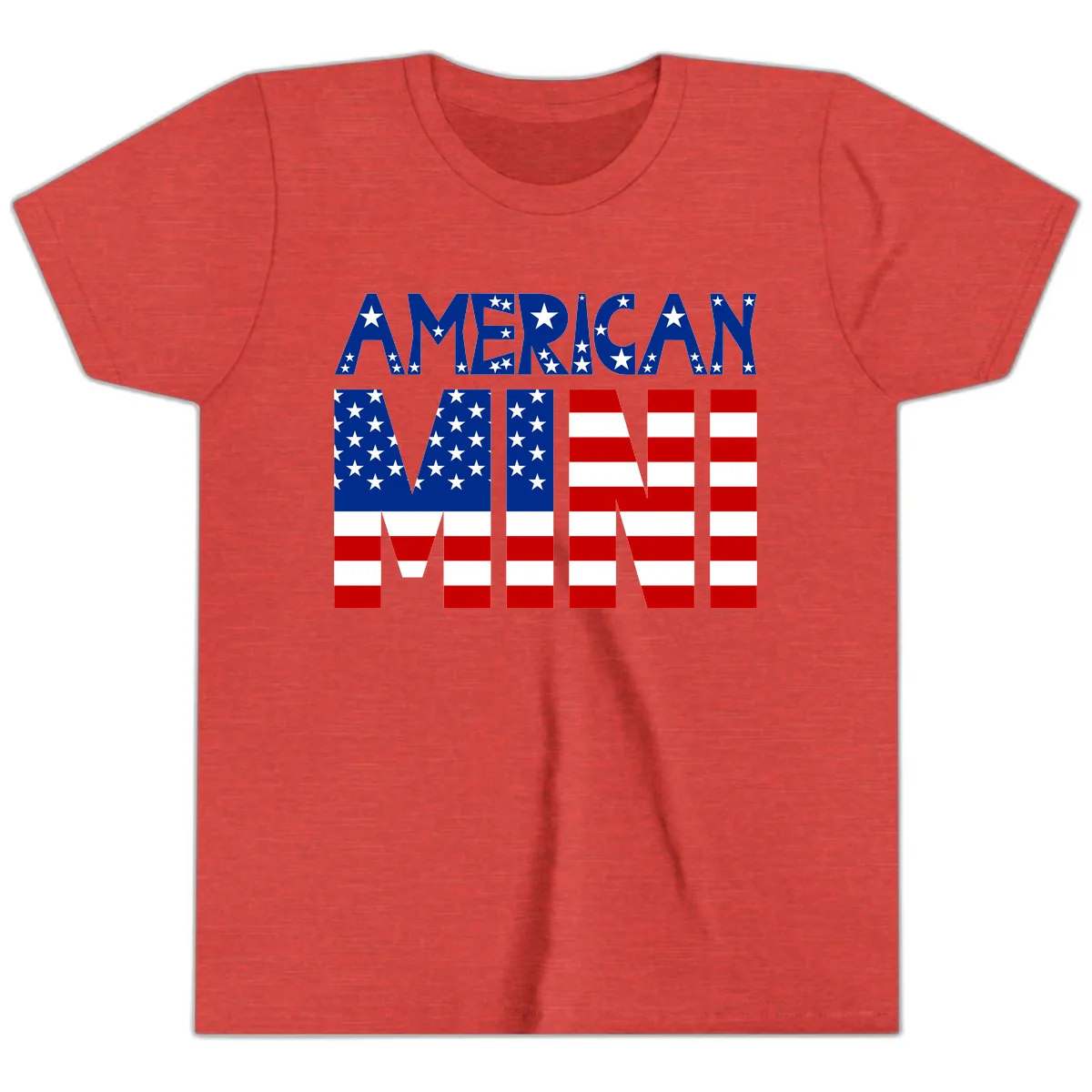 American Mini Flag Typography Design Youth T-Shirt in Heather Red