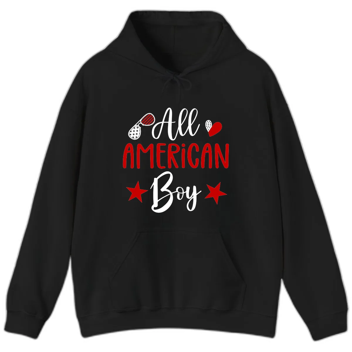 All American Boy Patriotic Fourth Of July Hoodie in Black