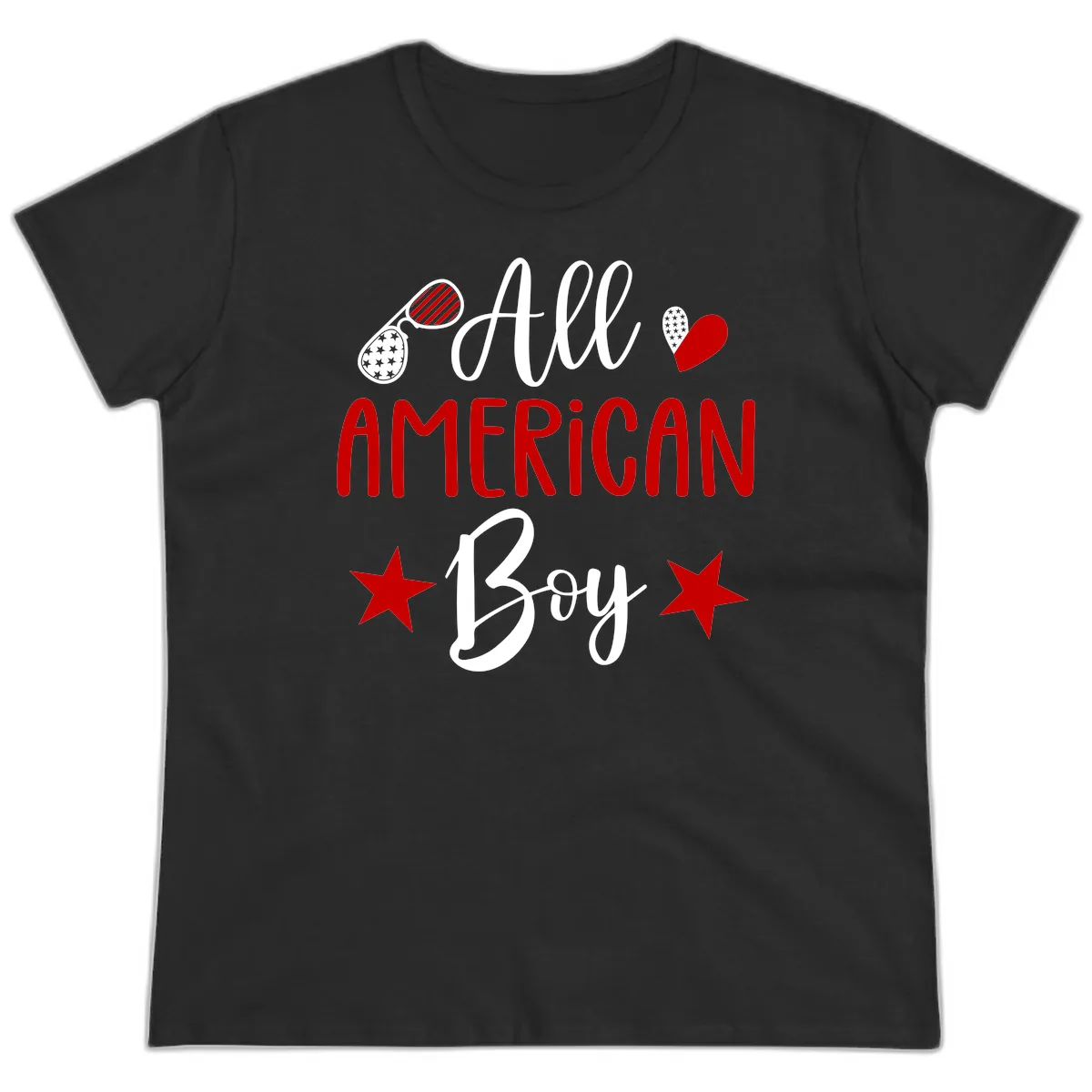 All American Boy Patriotic Fourth Of July Ladies Tee in Black